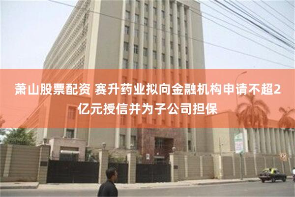 萧山股票配资 赛升药业拟向金融机构申请不超2亿元授信并为子公司担保